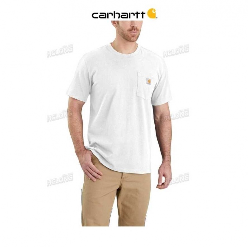 Blanche Carhartt Relaxed Fit Heavyweight Corta-Sleeve Pocket T-Shirt - Danmark WGR-1874893