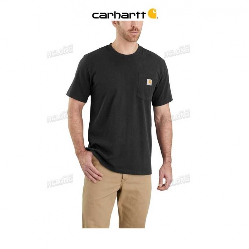 Noir Carhartt Relaxed Fit Heavyweight Corta-Sleeve Pocket T-Shirt - Danmark OWN-1284999