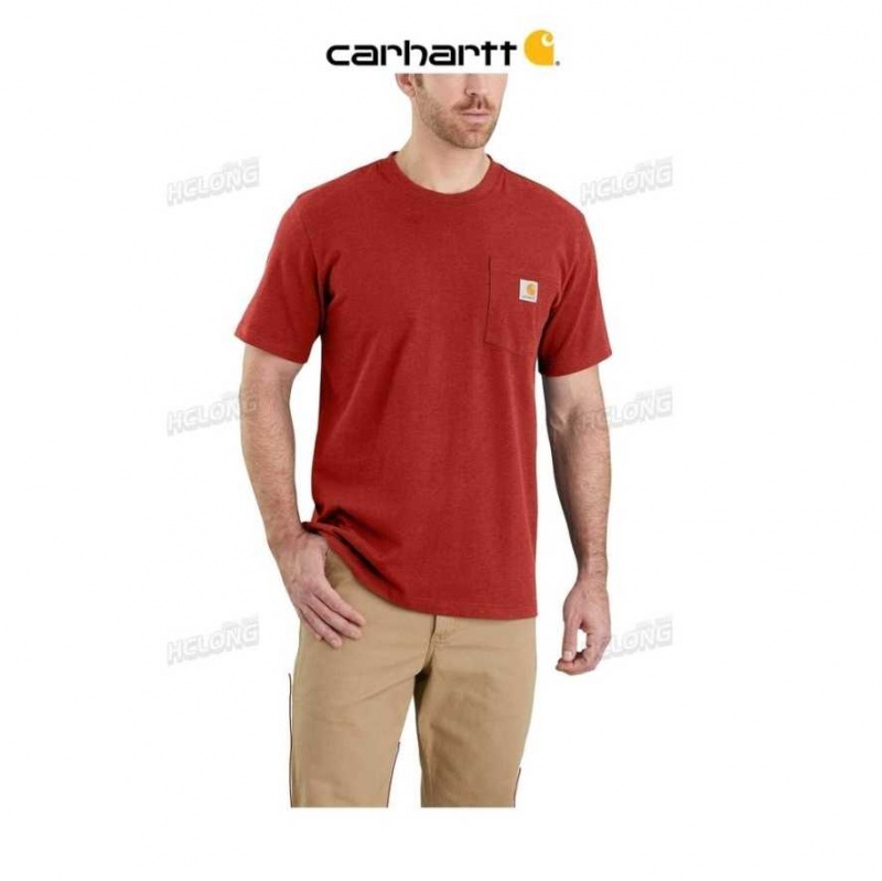 Chili Pepper Heather Carhartt Relaxed Fit Heavyweight Corta-Sleeve Pocket T-Shirt Chili Pepper - Danmark GNL-4496345