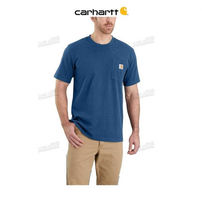 Lakeshore Heather Carhartt Relaxed Fit Heavyweight Corta-Sleeve Pocket T-Shirt Lakeshore - Danmark YMG-8854499