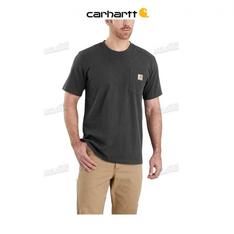 Carbon Heather Carhartt Relaxed Fit Heavyweight Corta-Sleeve Pocket T-Shirt Carbon - Danmark NZB-8587131