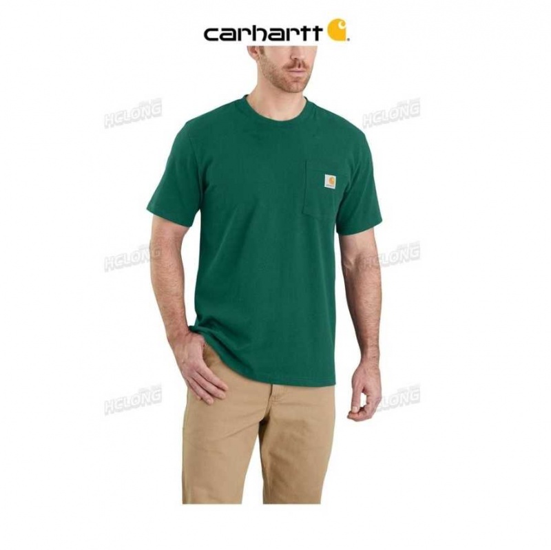 North Woods Heather Carhartt Relaxed Fit Heavyweight Corta-Sleeve Pocket T-Shirt North Woods - Danmark WRB-2134057