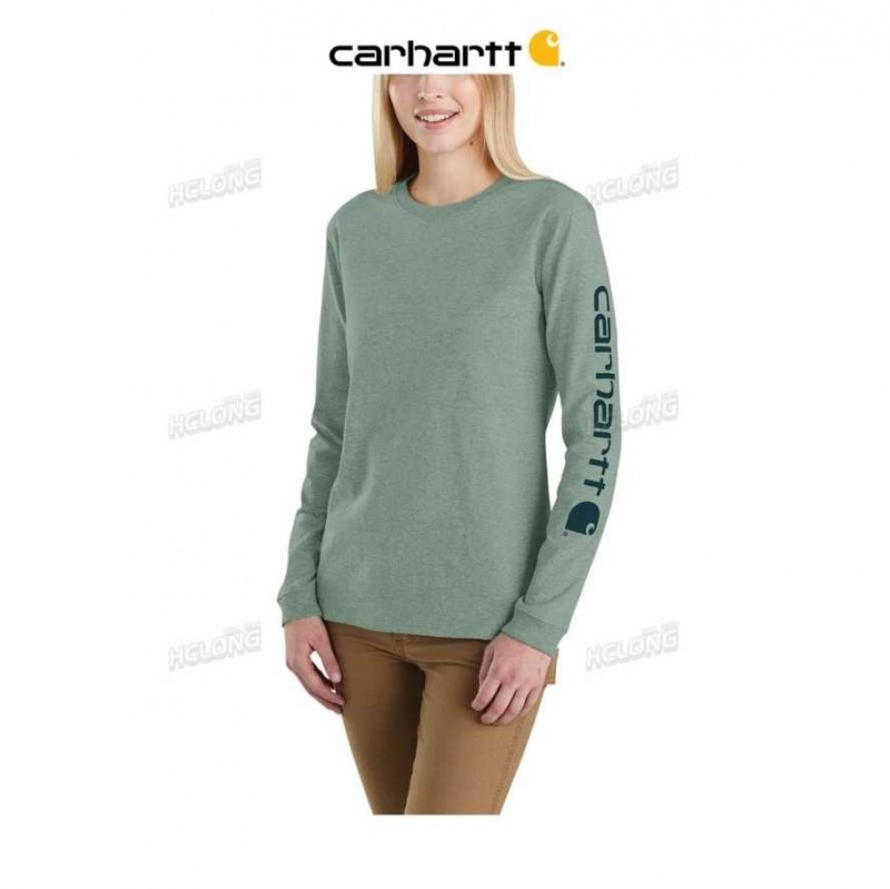 Jade Heather Carhartt Loose Fit Heavyweight Long-Sleeve Logo Sleeve Graphique T-Shirt Jade - Danmark QBM-2742757