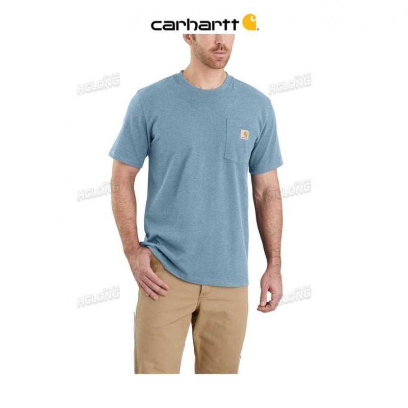 Bleu Carhartt Relaxed Fit Heavyweight Corta-Sleeve Pocket T-Shirt - Danmark LSB-9786232