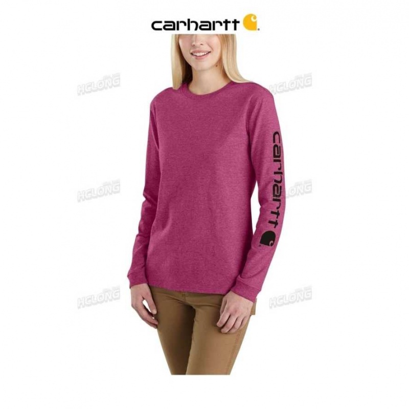 Rouge Carhartt Loose Fit Heavyweight Long-Sleeve Logo Sleeve Graphique T-Shirt - Danmark DPX-4743678