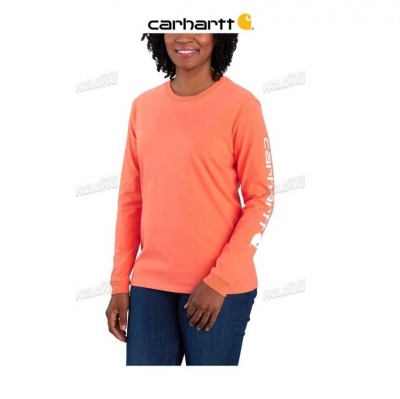 Corail Carhartt Loose Fit Heavyweight Long-Sleeve Logo Sleeve Graphique T-Shirt - Danmark TCJ-8612302