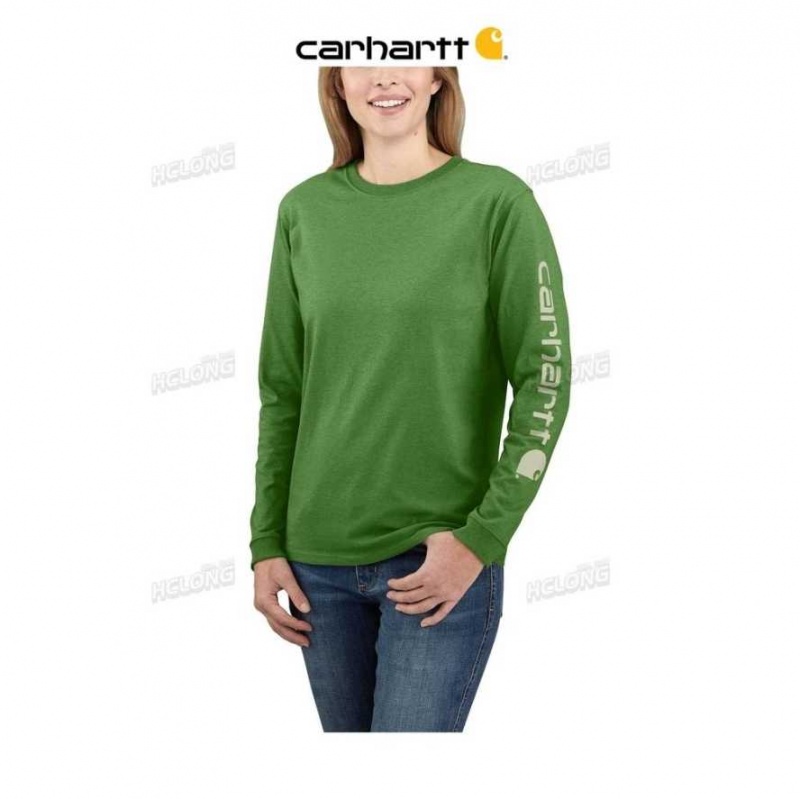 Arborvitae Heather Carhartt Loose Fit Heavyweight Long-Sleeve Logo Sleeve Graphique T-Shirt Arborvitae - Danmark DMD-4847288