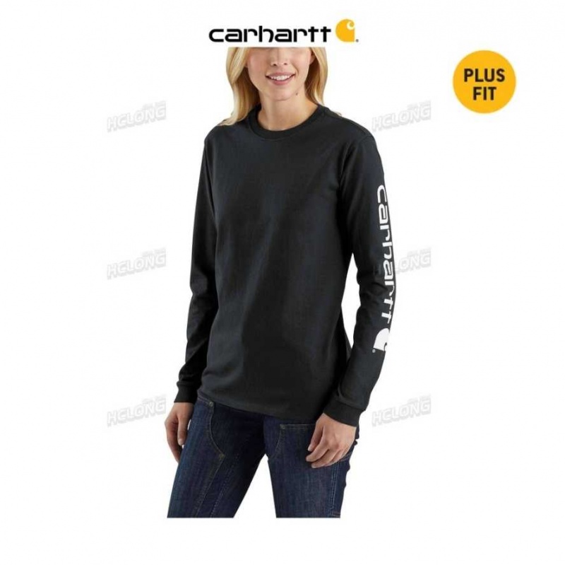 Noir Carhartt Loose Fit Heavyweight Long-Sleeve Logo Sleeve Graphique T-Shirt - Danmark MCZ-4519988