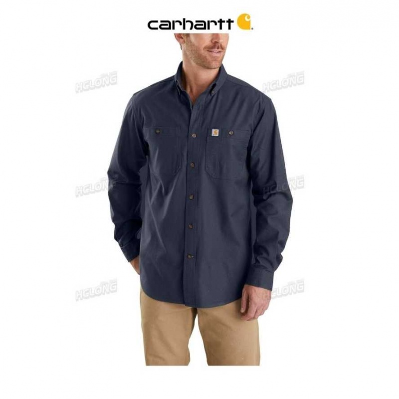 Bleu Marine Carhartt Rugged Flex Relaxed Fit Midweight Tela Long-Sleeve Shirt Bleu - Danmark PLE-5627920