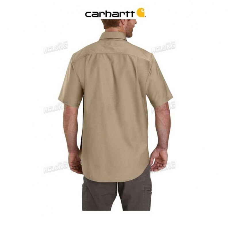 Kaki Foncé Carhartt Rugged Flex Relaxed Fit Midweight Tela Corta-Sleeve Shirt Kaki - Danmark UOT-3200228