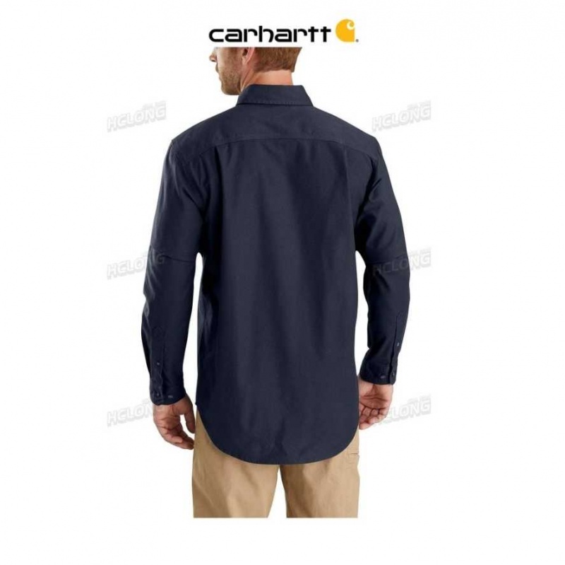 Bleu Marine Carhartt Rugged Flex Relaxed Fit Midweight Tela Long-Sleeve Shirt Bleu - Danmark PLE-5627920