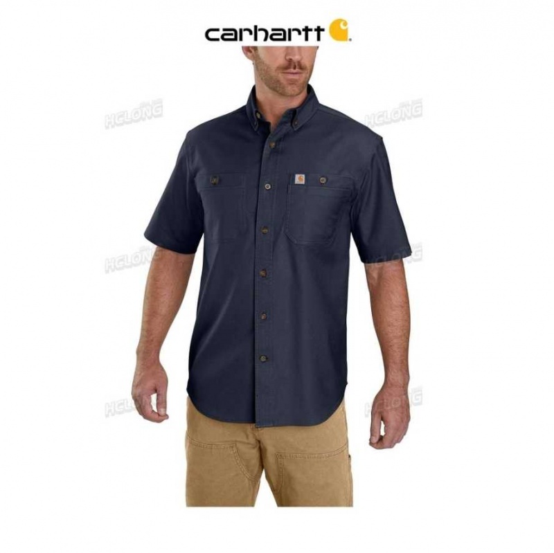 Bleu Marine Carhartt Rugged Flex Relaxed Fit Midweight Tela Corta-Sleeve Shirt Bleu - Danmark PDH-5571539