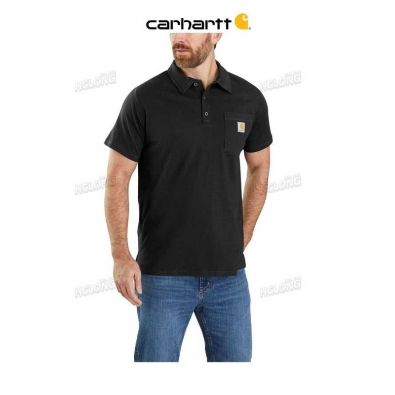 Noir Carhartt Force Relaxed Fit Midweight Corta-Sleeve Pocket Polo - Danmark FIG-2384615