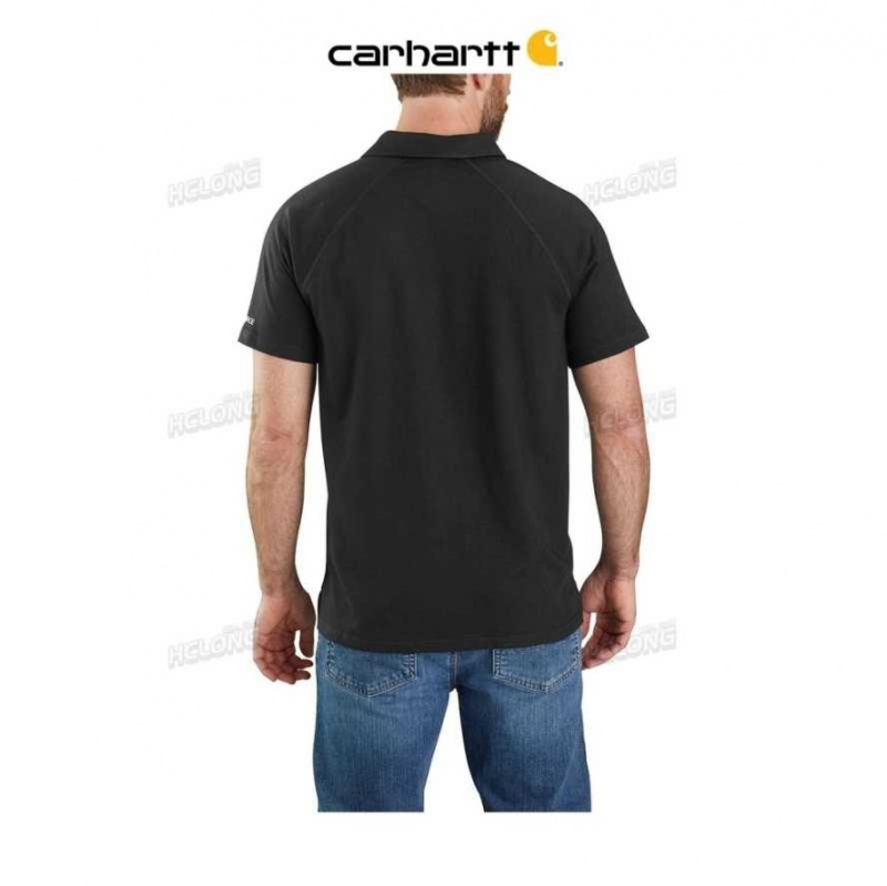 Noir Carhartt Force Relaxed Fit Midweight Corta-Sleeve Pocket Polo - Danmark FIG-2384615