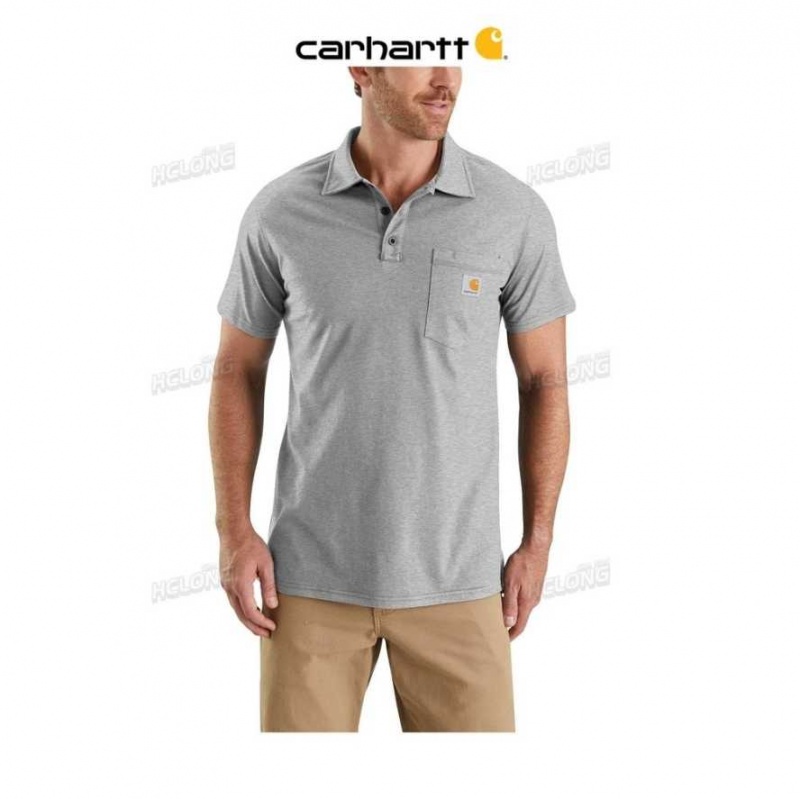 Heather Gray Carhartt Force Relaxed Fit Midweight Corta-Sleeve Pocket Polo Heather - Danmark WZU-2301809