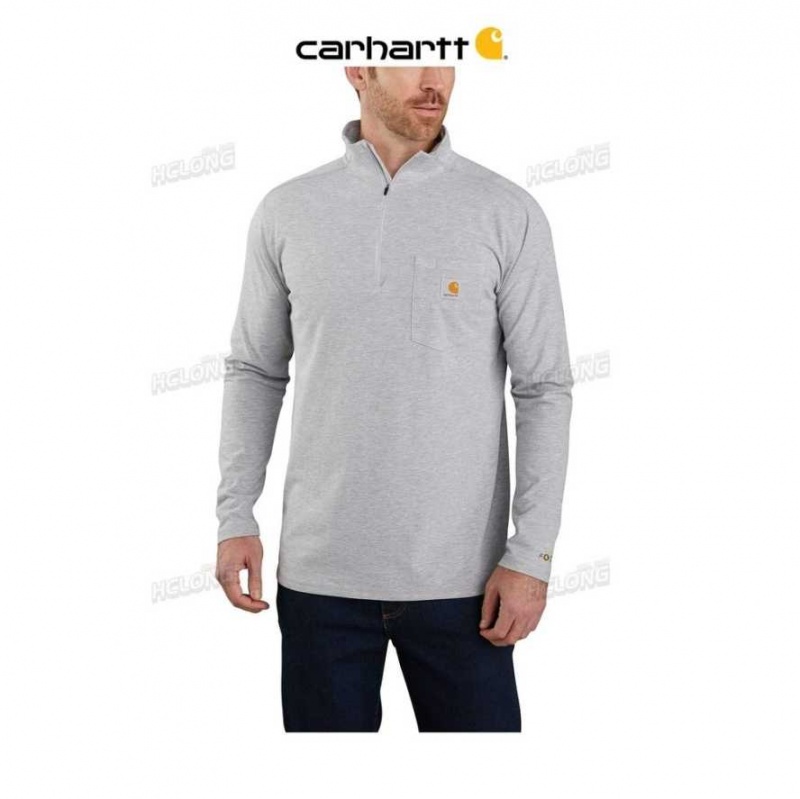 Heather Gray Carhartt Force Relaxed Fit Midweight Long-Sleeve Quarter-Zip Mock-Neck T-Shirt Heather - Danmark KFB-8541747