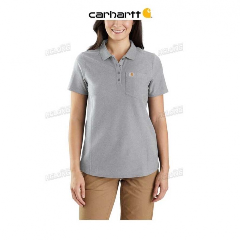 Heather Gray Carhartt Relaxed Fit Midweight Corta-Sleeve Pocket Polo Heather - Danmark NTX-4414928