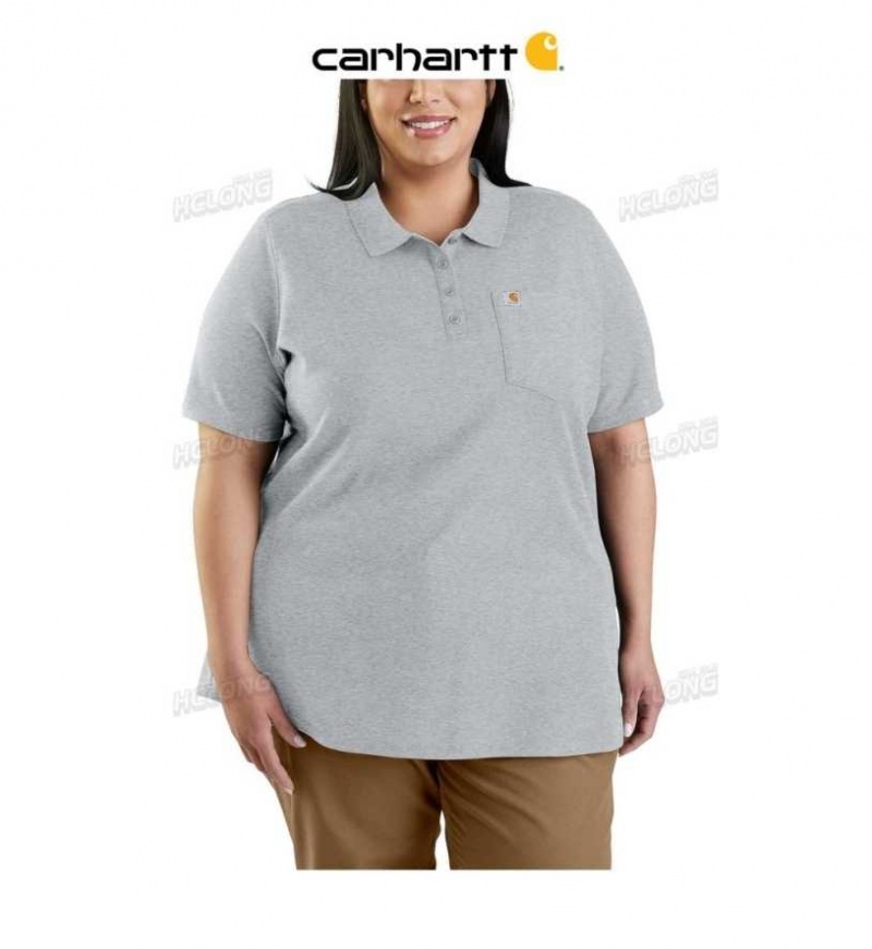 Heather Gray Carhartt Relaxed Fit Midweight Corta-Sleeve Pocket Polo Heather - Danmark NTX-4414928