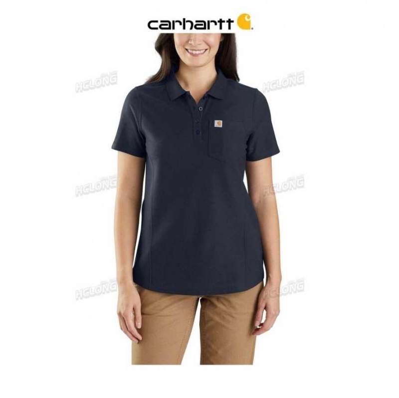 Bleu Marine Carhartt Relaxed Fit Midweight Corta-Sleeve Pocket Polo Bleu - Danmark FMD-2051611