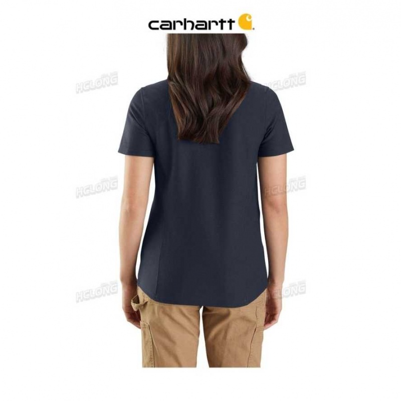 Bleu Marine Carhartt Relaxed Fit Midweight Corta-Sleeve Pocket Polo Bleu - Danmark FMD-2051611