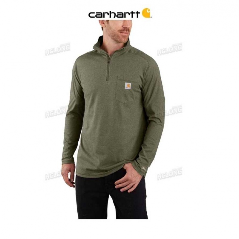 Basil Heather Carhartt Force Relaxed Fit Midweight Long-Sleeve Quarter-Zip Mock-Neck T-Shirt Basil - Danmark BVW-9613499