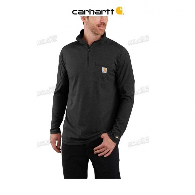 Noir Carhartt Force Relaxed Fit Midweight Long-Sleeve Quarter-Zip Mock-Neck T-Shirt - Danmark CRF-0353921