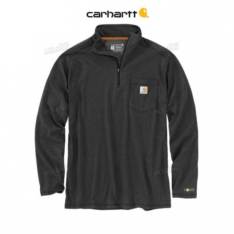 Carbon Heather Carhartt Force Relaxed Fit Midweight Long-Sleeve Quarter-Zip Mock-Neck T-Shirt Carbon - Danmark ATS-6457628