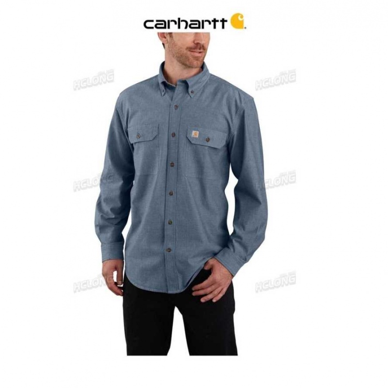 Bleu Carhartt Loose Fit Midweight Chambray Long-Sleeve Shirt - Danmark BIF-8373238