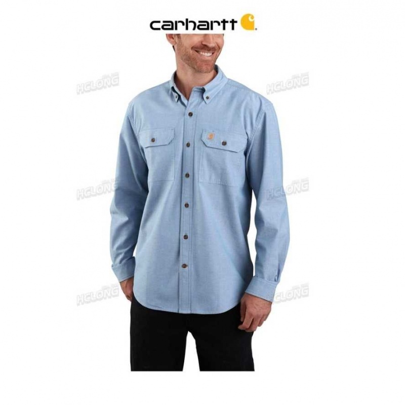 Bleu Carhartt Loose Fit Midweight Chambray Long-Sleeve Shirt - Danmark CEA-7687477