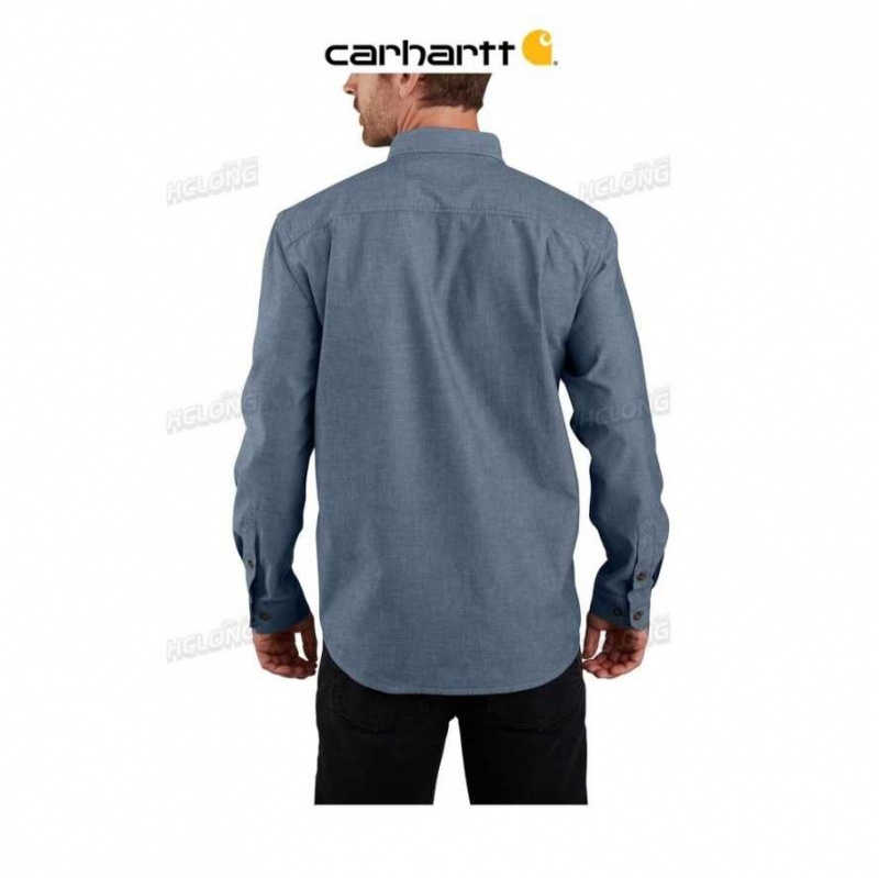 Bleu Carhartt Loose Fit Midweight Chambray Long-Sleeve Shirt - Danmark BIF-8373238