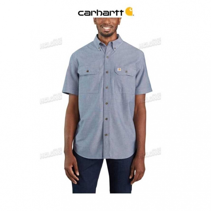 Bleu Carhartt Loose Fit Midweight Chambray Corta-Sleeve Shirt - Danmark SFY-7705311