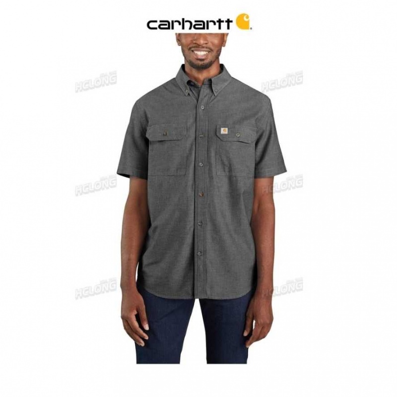 Noir Carhartt Loose Fit Midweight Chambray Corta-Sleeve Shirt - Danmark DKV-0270920