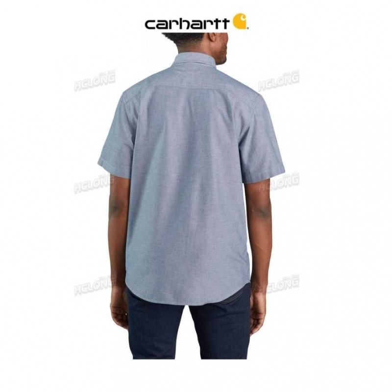 Bleu Carhartt Loose Fit Midweight Chambray Corta-Sleeve Shirt - Danmark SFY-7705311