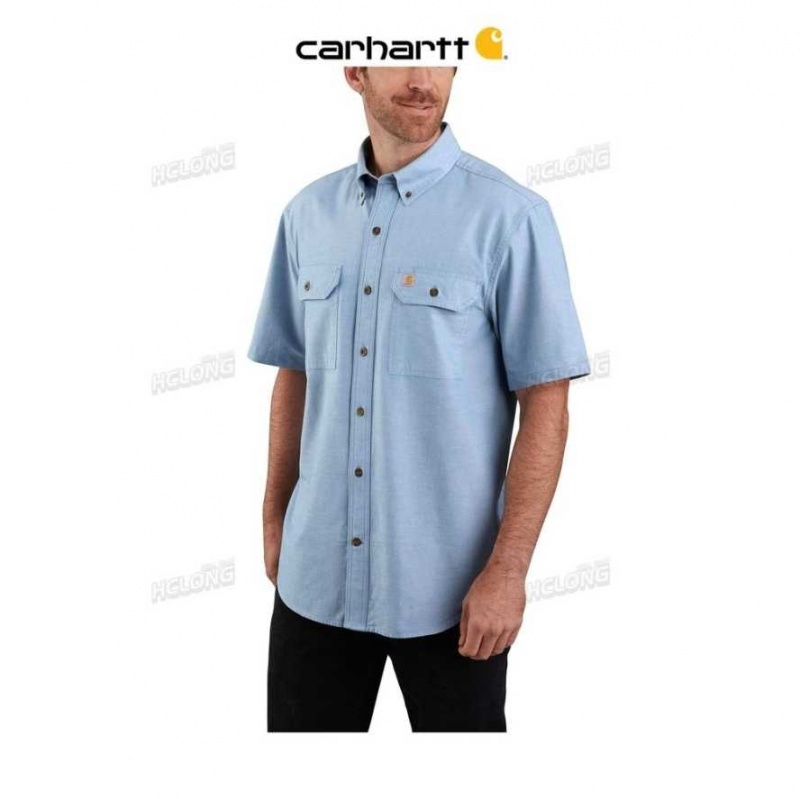 Bleu Carhartt Loose Fit Midweight Chambray Corta-Sleeve Shirt - Danmark CDJ-3054484