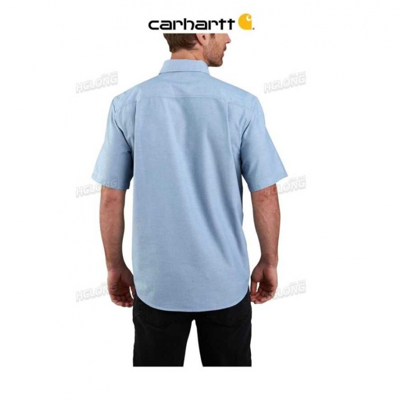 Bleu Carhartt Loose Fit Midweight Chambray Corta-Sleeve Shirt - Danmark CDJ-3054484