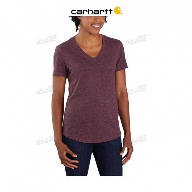 Blackberry Heather Nep Carhartt Relaxed Fit Midweight Corta Sleeve V Neck T-Shirt Blackberry Heather - Danmark UVW-2017078