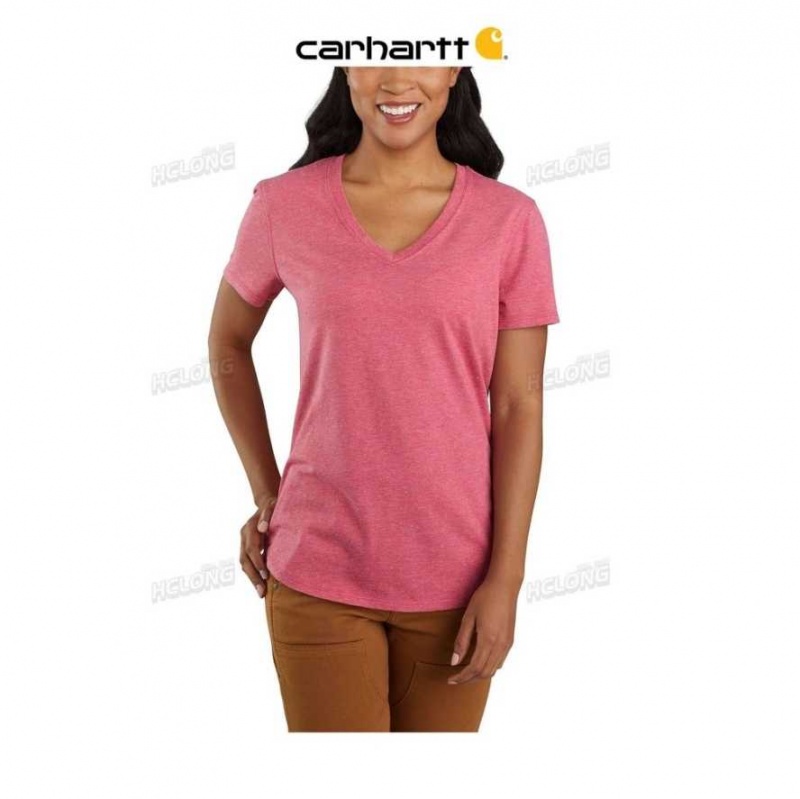 Rosewood Heather Nep Carhartt Relaxed Fit Midweight Corta Sleeve V Neck T-Shirt Rosewood Heather - Danmark RJO-9679215