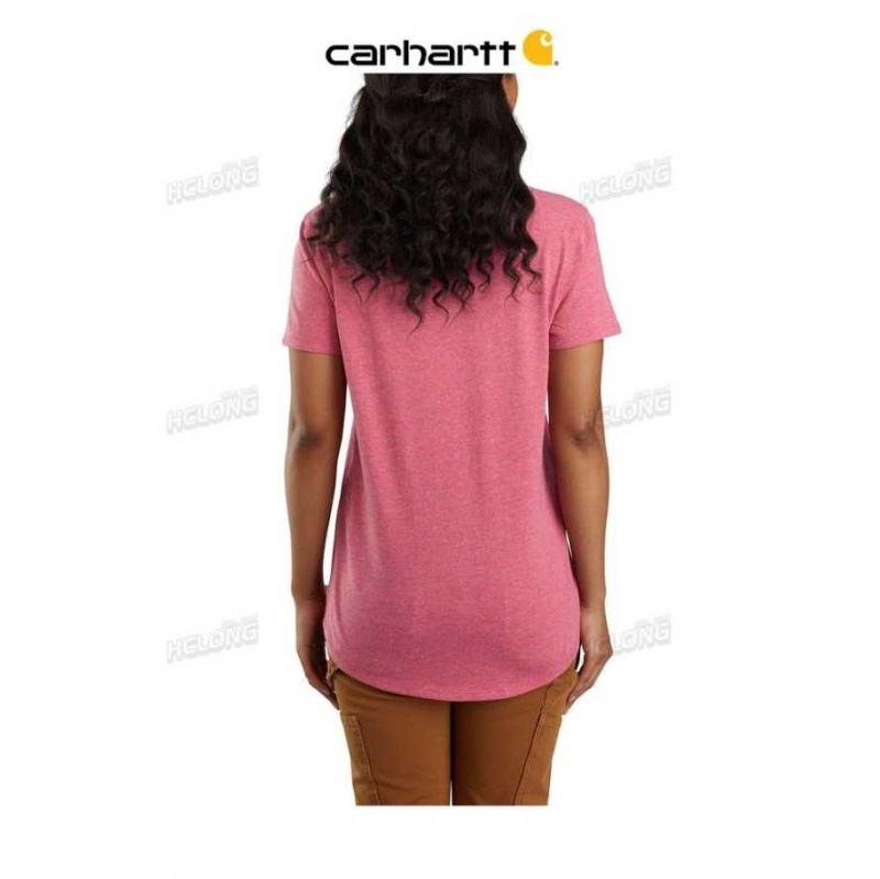 Rosewood Heather Nep Carhartt Relaxed Fit Midweight Corta Sleeve V Neck T-Shirt Rosewood Heather - Danmark RJO-9679215