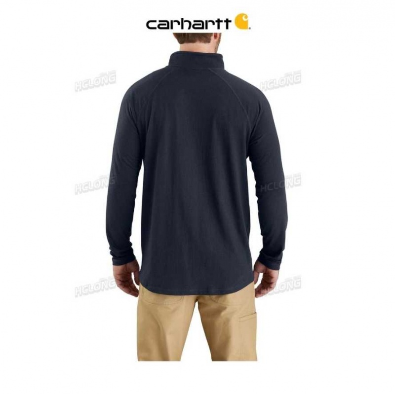 Bleu Marine Carhartt Force Relaxed Fit Midweight Long-Sleeve Quarter-Zip Mock-Neck T-Shirt Bleu - Danmark EMC-1940871