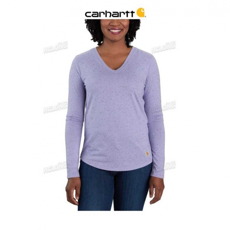 Lavande Carhartt Relaxed Fit Midweight Long Sleeve V neck T-Shirt - Danmark PMN-4690037