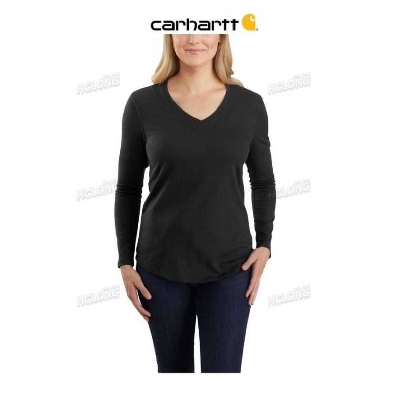 Noir Carhartt Relaxed Fit Midweight Long Sleeve V neck T-Shirt - Danmark OVC-8815856