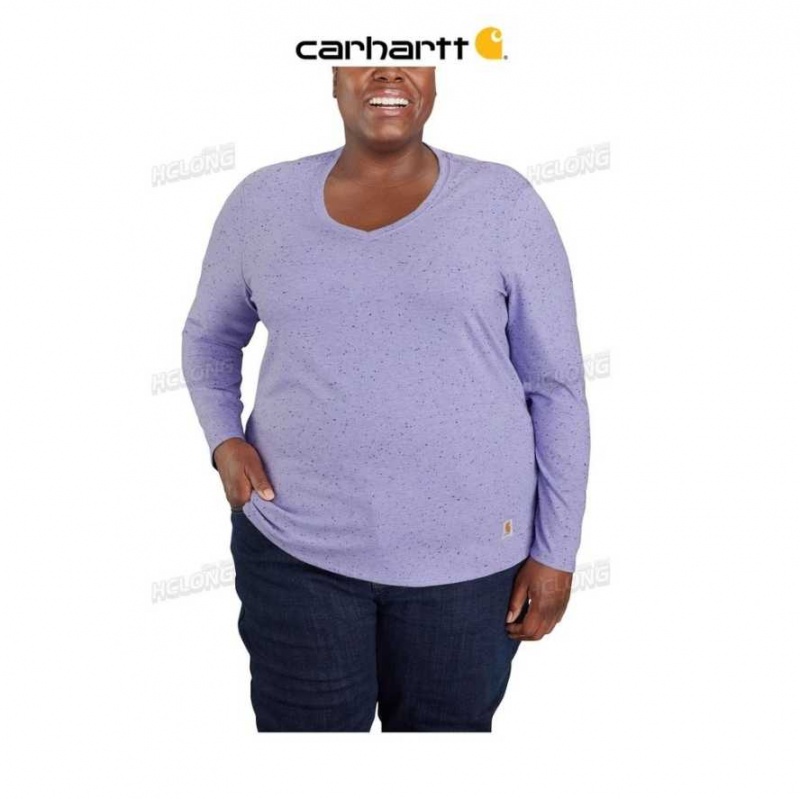 Lavande Carhartt Relaxed Fit Midweight Long Sleeve V neck T-Shirt - Danmark PMN-4690037