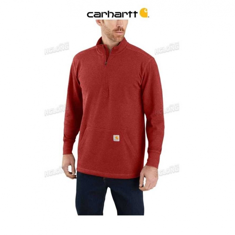 Chili Pepper Heather Carhartt Relaxed Fit Heavyweight Long-Sleeve 1 2 Zip Thermal Shirt Chili Pepper - Danmark YHX-9224619