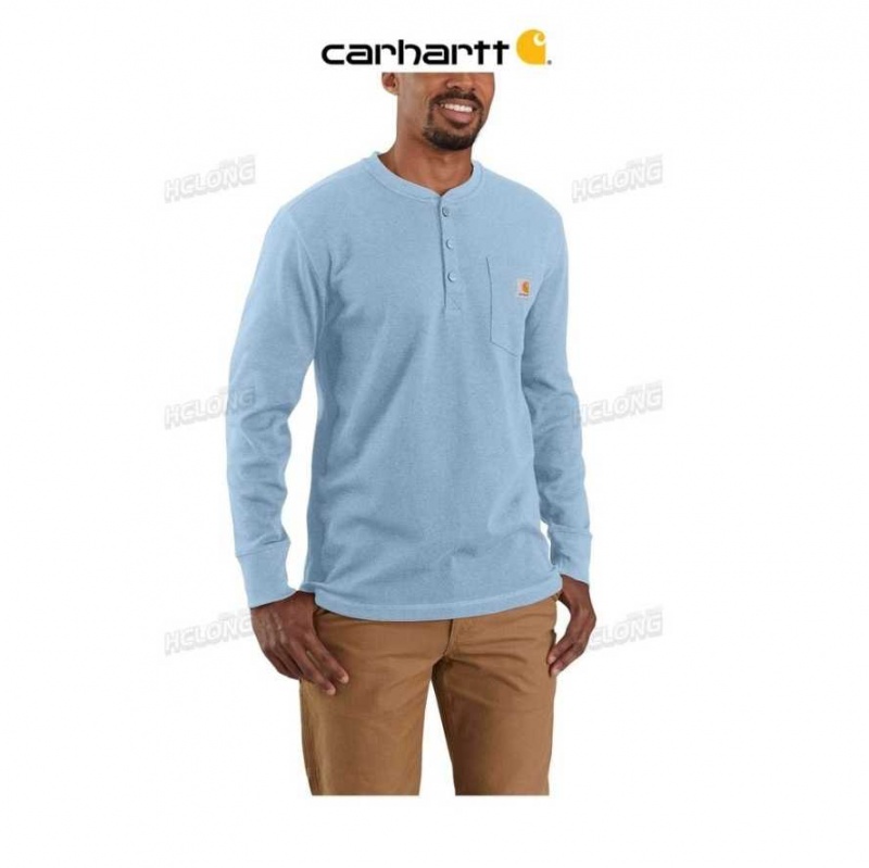 Bleu Carhartt Relaxed Fit Heavyweight Long-Sleeve Henley Pocket Thermal Shirt - Danmark BTQ-3867431