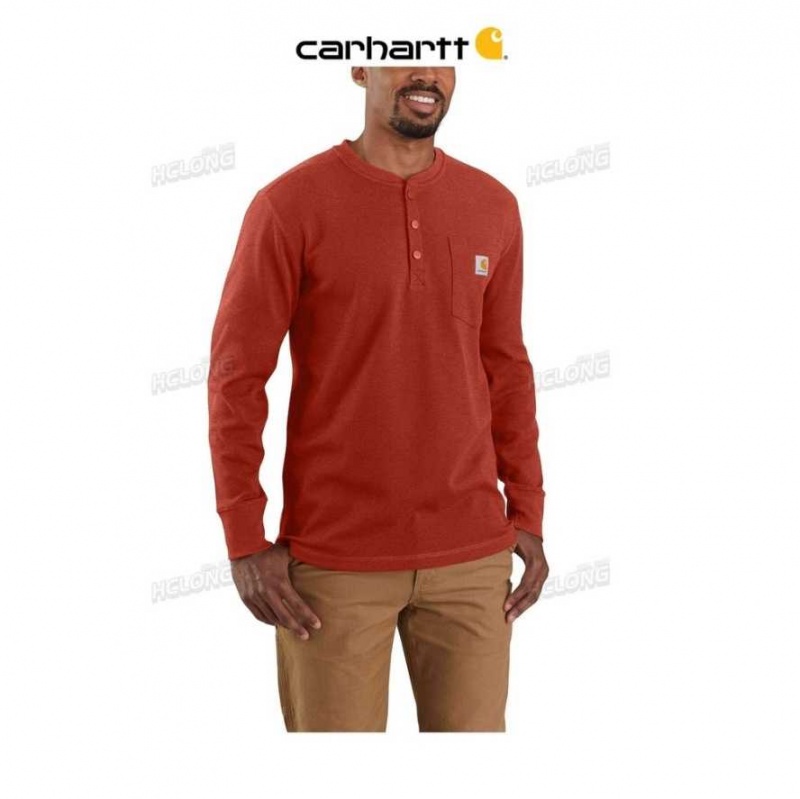 Chili Pepper Heather Carhartt Relaxed Fit Heavyweight Long-Sleeve Henley Pocket Thermal Shirt Chili Pepper - Danmark NUM-0534764