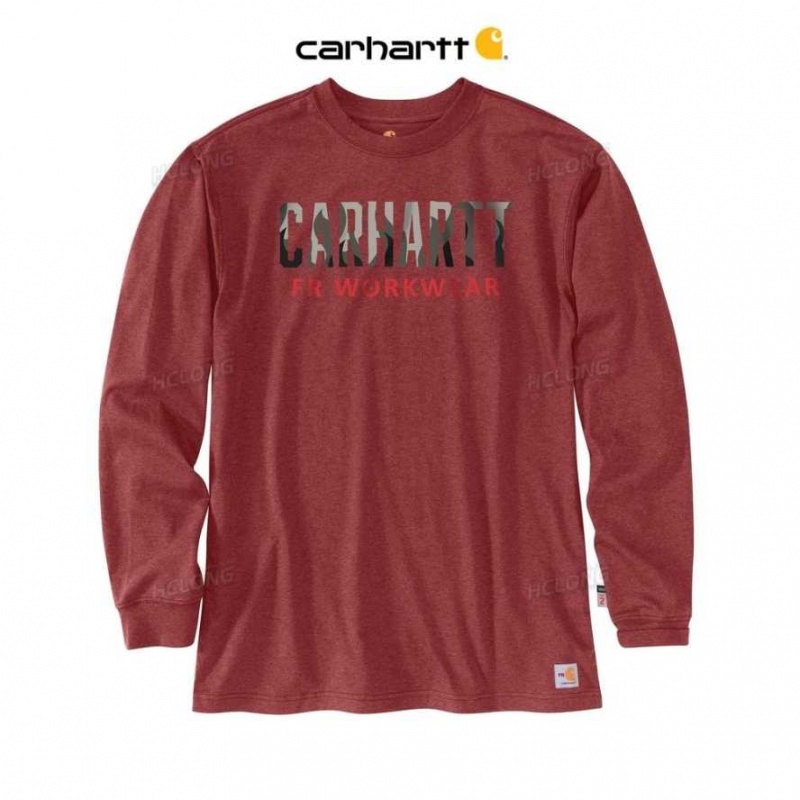 Rouge Marron Carhartt Flame-Resistant Force Loose Fit Legere Long-Sleeve Camo Graphique T-Shirt Rouge - Danmark UIL-0901455