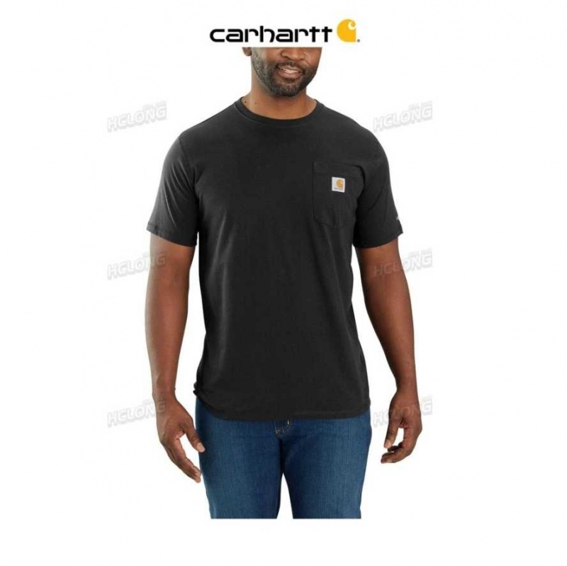 Noir Carhartt Force Relaxed Fit Midweight Corta-Sleeve Pocket T-Shirt - Danmark OKN-0668050