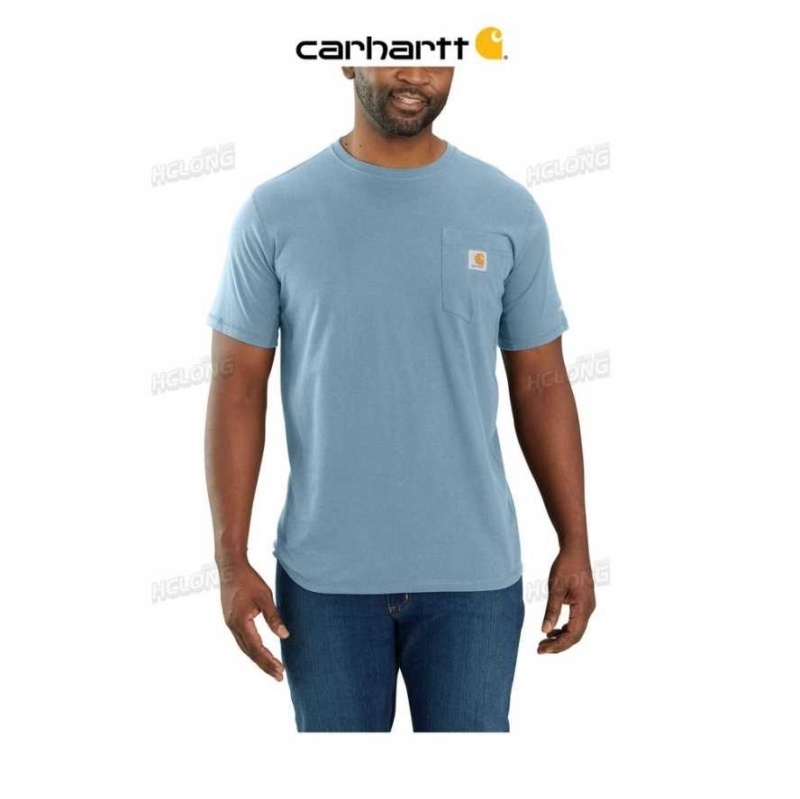 Bleu Carhartt Force Relaxed Fit Midweight Corta-Sleeve Pocket T-Shirt - Danmark UQU-7337569