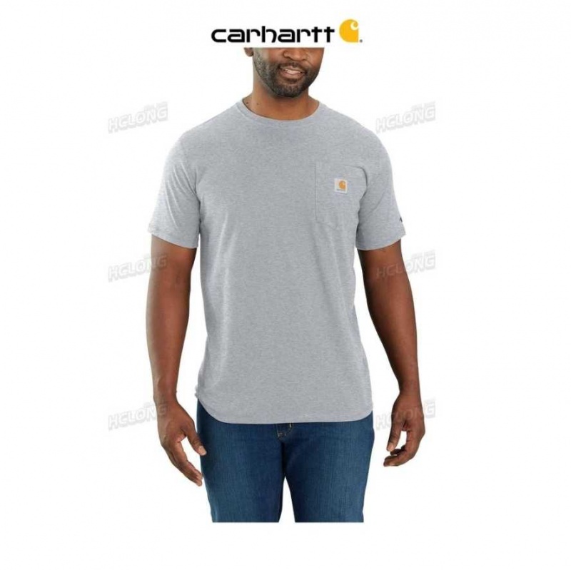 Heather Gray Carhartt Force Relaxed Fit Midweight Corta-Sleeve Pocket T-Shirt Heather - Danmark DJT-5269715