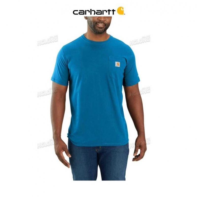 Bleu Carhartt Force Relaxed Fit Midweight Corta-Sleeve Pocket T-Shirt - Danmark OWH-5060324